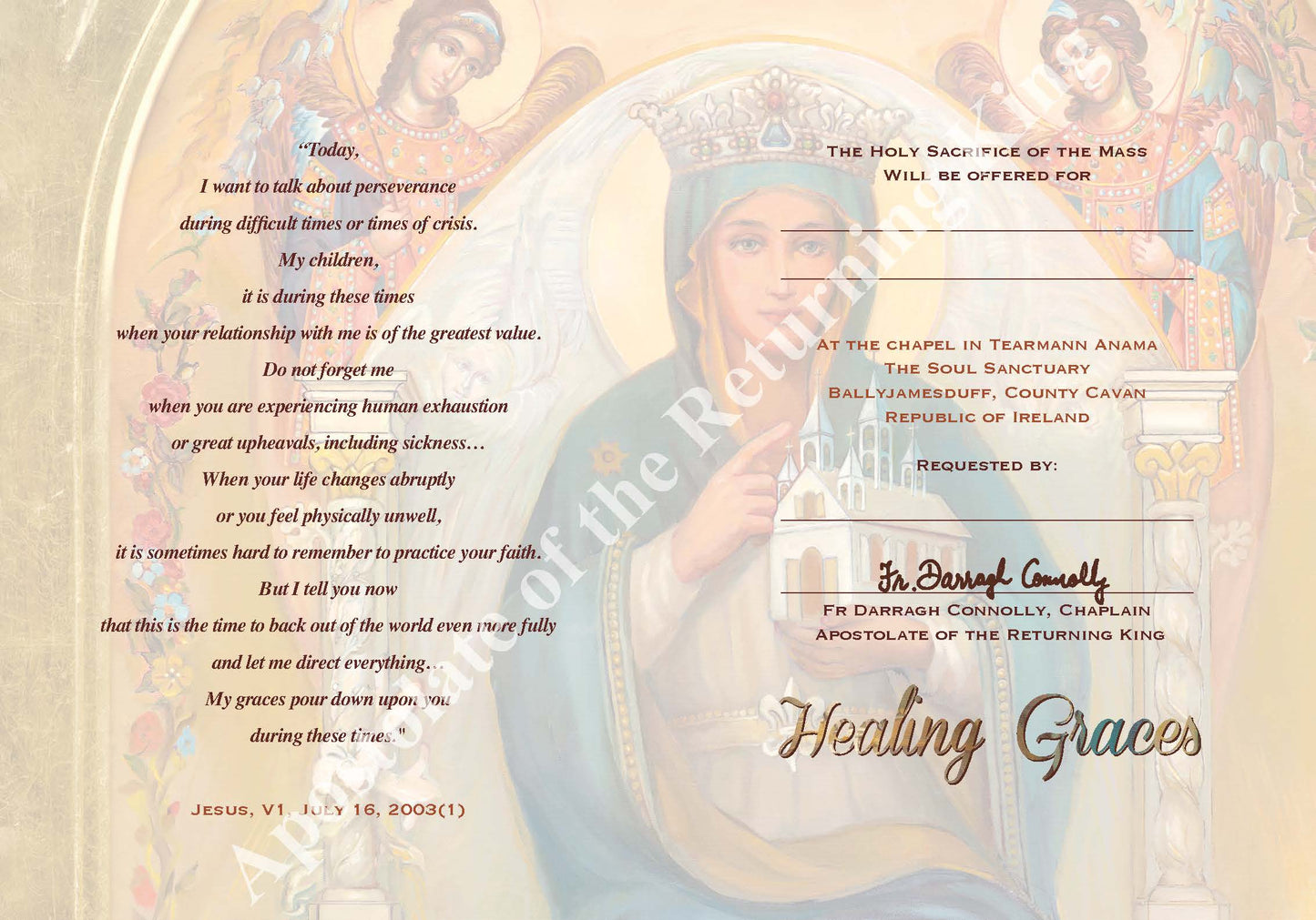 Healing Graces Mass Card